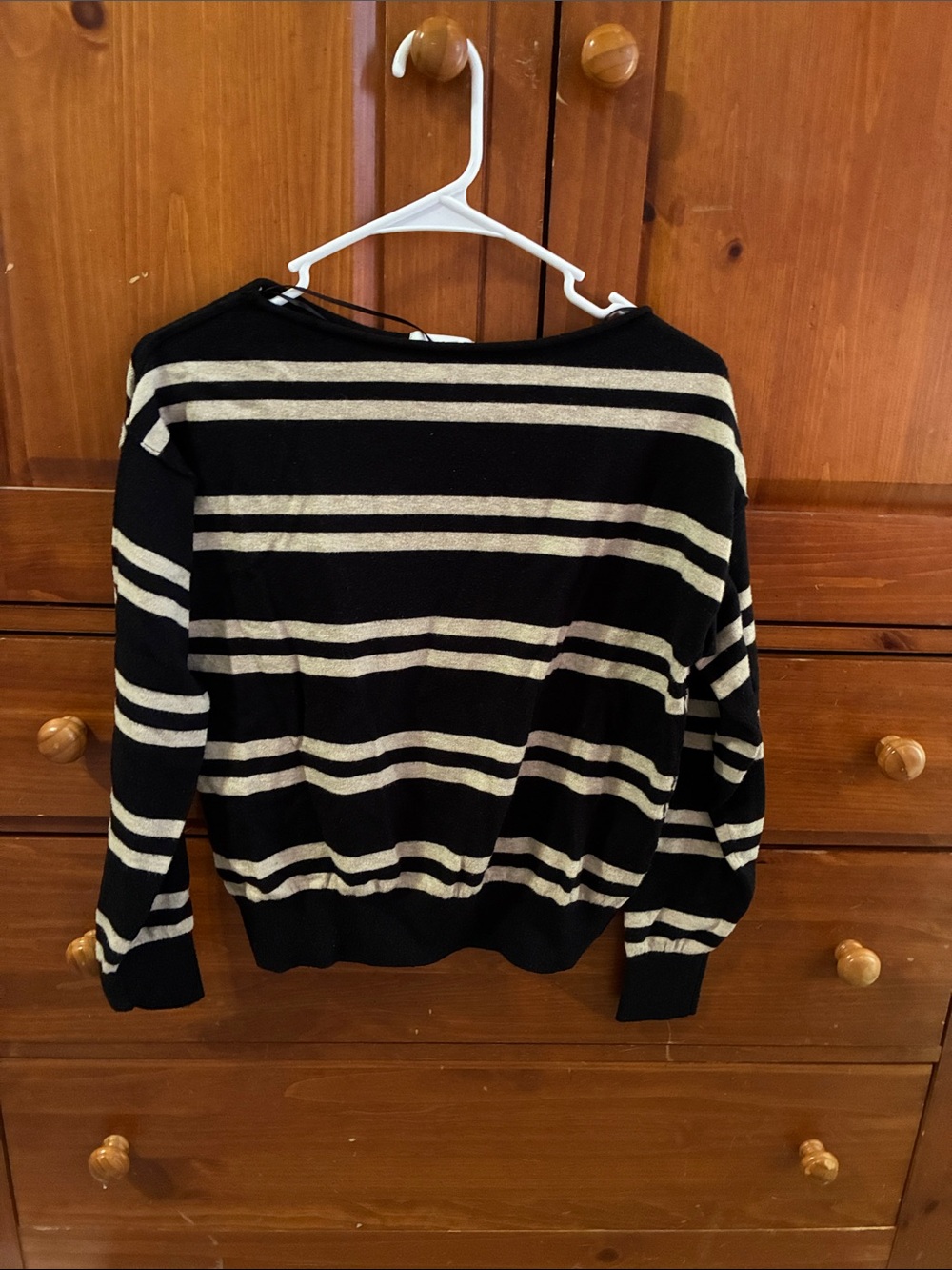 Evereve Black & Cream Striped Boatneck Sweater